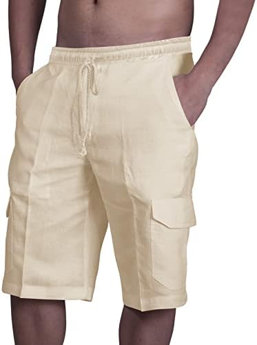 כותנה פשתן מטען מכנסיים קצרים לגברים, מזדמן קיץ חופשת מסיבת מכנסיים קצרים הוואי חוף אימון מכנסיים קצרים עם כיסים