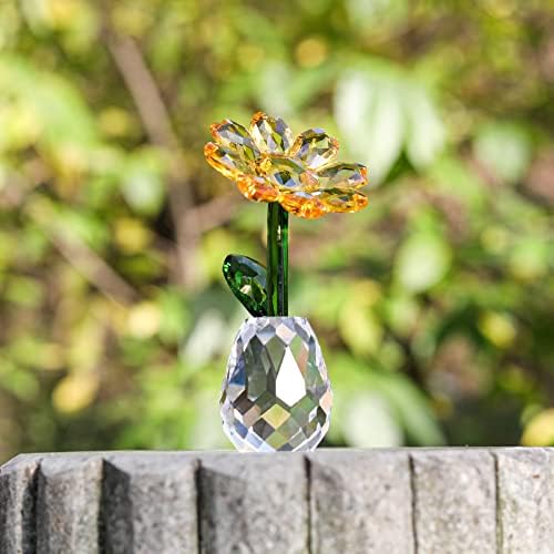 Lshai Crystal Sunflower פסלונין אמנות זכוכית קריסטל חמניות קישוטי אספנות משקל נייר שולחן נייר
