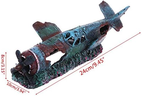 BATRC SYXYSM אקווריום מטוס מלחמה דגים קישוט מיכל מלאכה הרס מחבוא מערה לקישוטים של קרב שרימפס דגים מגולף
