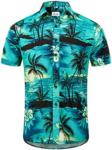 חולצה הוואי של גברים של EUOW שרוולים קצרים כפתור מודפס