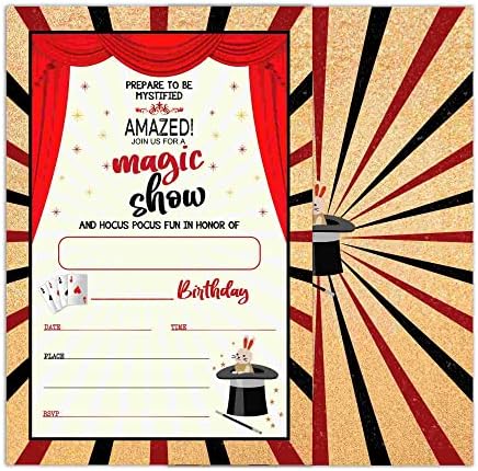 Wuinck Magic Show כרטיסי הזמנה למסיבת יום הולדת, הזמנות למסיבת טריק קסמים לילדים, בנים ובנות, ציוד לחגיגת