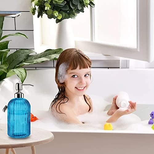 מארז מתקן סבון זכוכית 2, מתקן סבון נוזלי קרם עם משאבת נירוסטה הוכחת חלודה, מתקן בקבוקי נוזלים נוזלים למילוי,