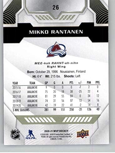 2020-21 סיפון עליון MVP 26 MIKKO RANTANEN COLORADO AVALANCHE NHL כרטיס מסחר הוקי