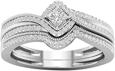 925 טבעת כלה מצופה זהב מכסף סט ריבוע חותך וינטג '/מעורבות עתיקות טבעות חתונה לנשים בגודל 5 עד 11