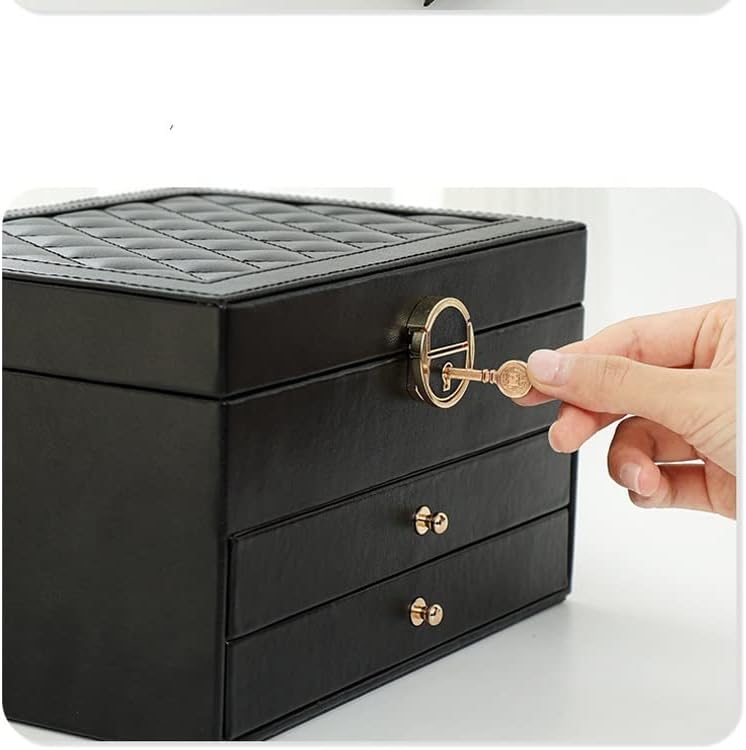 שלוש שכבות רטרו פו תכשיטי קופסא עם שרשרת וו עגילי טבעת צמיד אחסון מקרה