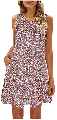 שמלת קיץ לנשים 2023 חולצת טשטורה פרחונית חוף שמלת טנק בוהמית ללא שרוולים עם כיסי טלפון