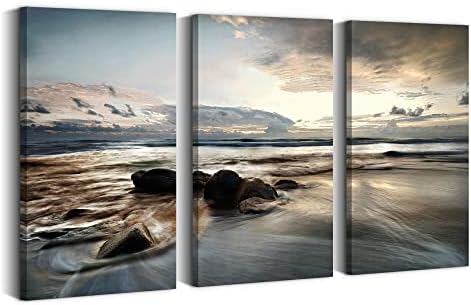 קיץ מלודי שינה אוקיינוס בד קיר אמנות: גדול סלון נוף ימי יצירות אמנות רוקי ים גל תמונה מרגיע שקיעה חוף