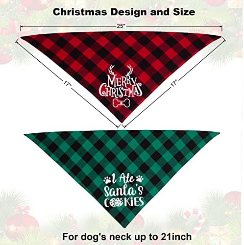 2 חבילה חג המולד כלב בנדנות אדום ירוק משובץ כלב צעיף ליקוק מטפחת סט החג שמח כלב תלבושות אביזרי בנדנות עבור