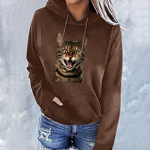 חולצות קפוצ ' ונים הדפסת חתול 3 חולצות לנשים מקרית שרוול ארוך הדפסה חמודה חולצות גרפיות סוודר חולצה למאהב