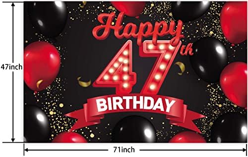 שמח 47 יום הולדת אדום ושחור באנר רקע קישוטי בלוני נושא דקור עבור בנות נשים נסיכת 47 שנים יום הולדת מסיבת