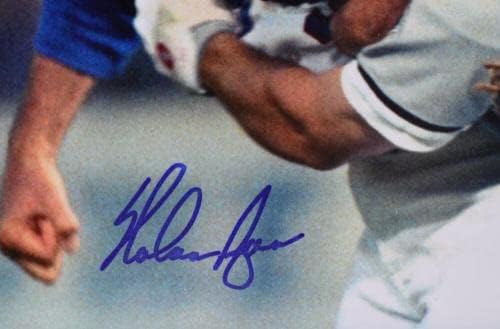 נולן ראיין חתימה על טקסס ריינג'רס 8x10 נלחם ונטורה צילום- AIV הולוגרמה - תמונות MLB עם חתימה