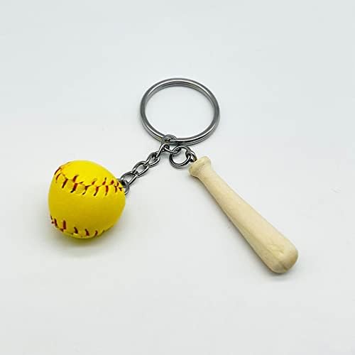 חרוזי סופטבול של קיסנגל 12 יחידות מחזיק מפתח בייסבול בייסבול קטן עטלף עץ עץ עם מחזיק מפתח בייסבול מיני