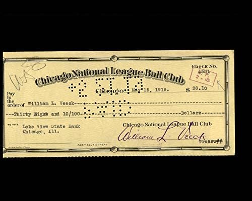 ויליאם ויק חתם על אקס 2 שיקגו קאבס צ ' ק 5-15-1919 חתימה