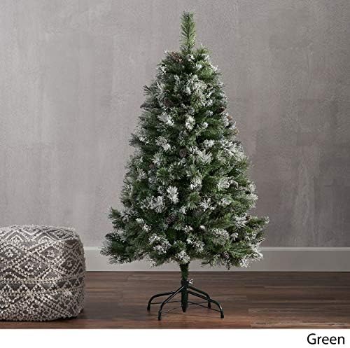 אורן קשמיר בגובה 4.5 רגל ומחטים מעורבות לא מנותרים עץ חג מולד מלאכותי תלוי עם שלג וענפי נצנצים ופינקונים