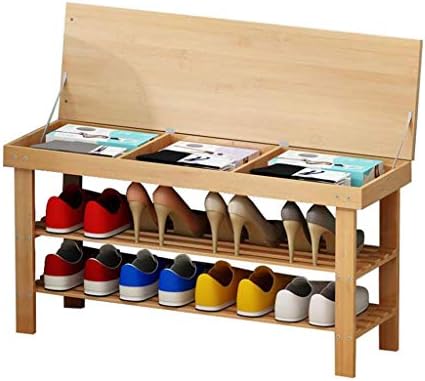 KMMK במבוק 2 ספסל נעלי אחסון של שכבה מארגן עץ מוצק מדף נעליים מסדרון מסדרון, 88 × 27 × 45 סמ