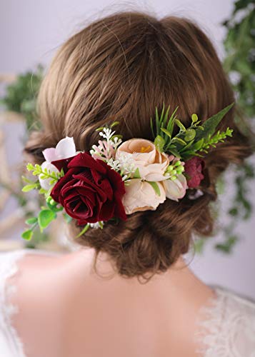 אנגליםעשה כלה פרח שיער מסרק בורגונדי פרח קרם ניצן חתונה זר בוש כיסוי ראש עבור כפרי חתונה תמונה לירות