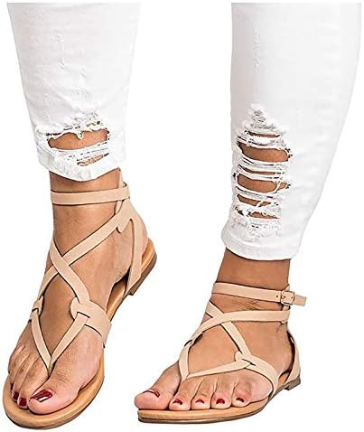 סנדלי קיץ לנשים שרוכים חדשים הפוך סנדל שטוח רצועות טבעת קרסול נעליים מזדמנים בגודל גדול
