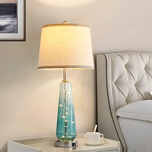 מנורות שולחן לחדרי שינה סט של 2, מנורות מגע לשידה עם יציאת טעינה, מנורות שולחן מודרניות לסלון (נורות