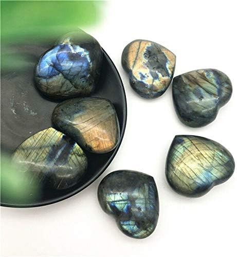 Ertiujg husong306 1 pcs טבעי Labradorite קוורץ קריסטל יד מגולפת לב בצורת אבן מלוטש אבן אבנים טבעיות