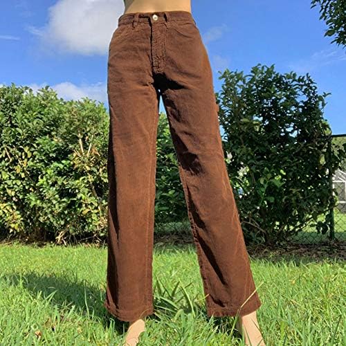 מכנסי טרנינג של Uofoco מכנסי קורדרוי לנשים בצבע אחיד במותניים אמצע המותניים מכנסיים רחבים