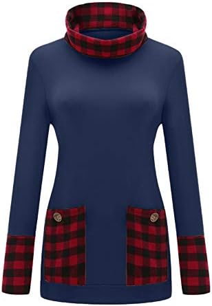 סוודר תפרים משובץ לנשים סוודר שמלת שרוול ארוך טוניקה טוניקה משובצות חולצות משובצות סווטשירט משובצות