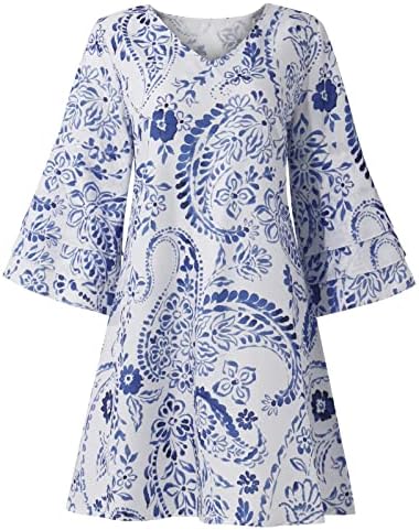 בגדי קיץ לנשים, טמפרמנט אופנה מודפס אלגנטי עם צווארון V 3/4 שרוולים מיני בגדי שמלות