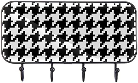 שחור לבן לבן כלב משובץ דפוס דפוס הדפסת מעיל קיר קיר קיר, מתלה מעיל כניסה עם 4 חיבור לעיל מעיל מגבות גלימות