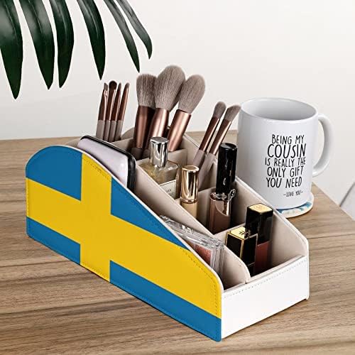 דגל שוודיה מחזיק בשלט רחוק PU תיבת מארגן אחסון עור לשולחן העבודה Offce Home