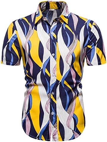 חולצות וינטג 'UBST לגברים, קיץ שרוול קצר פרחוני פרחוני מודפס כפתור למטה חולצת חוף מזדמנת רופפת