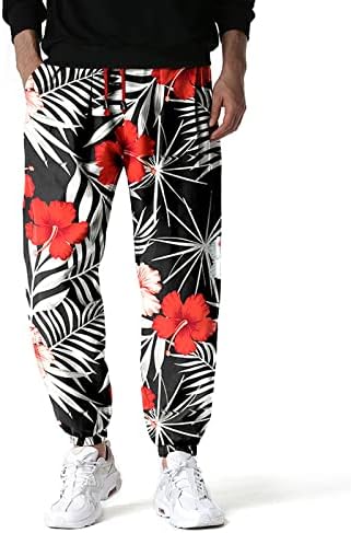 מכנסי דפוס פרחים של גברים מכנסיים עם כיסים עמוקים מכנסי טרנינג רופפים מתאימים למכנסי אימוני אימון אימונים