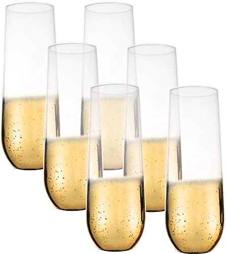 מטבח לוקס 10oz Highball Tumblers - סט של 6 כוסות שתייה - זכוכית צלולה עם שפת זהב - יין, זריקות, קוקטיילים,