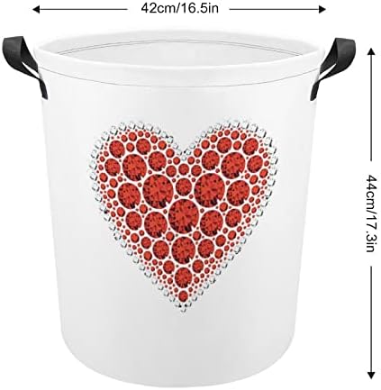 יהלומים אדום לב גדול כביסה סל סל תיק כביסה עם ידיות עבור מכללת במעונות נייד