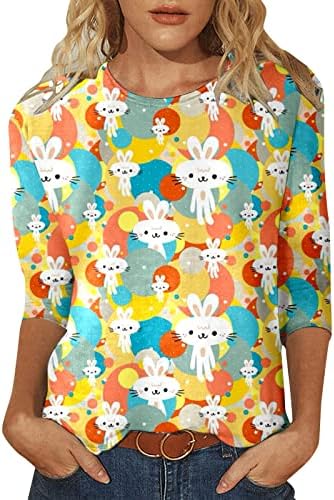 חולצת ארנב פסחא לנשים קיץ 3/4 חולצות טופ חולצות מזדמנים