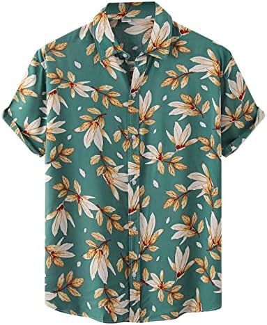 Zdfer Mens Hawaiian חולצות נקודת גל הדפס שרוול קצר באטטון למטה חולצות חוף חוף קז'ואל קיץ פנה את חולצת הצווארון