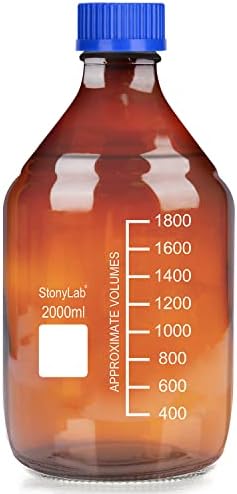 בקבוקי אחסון סטונילאב עם מכסה בורג ג ' ל 45, 2000 מיליליטר זכוכית בורוסיליקט ענבר בוגר בקבוק