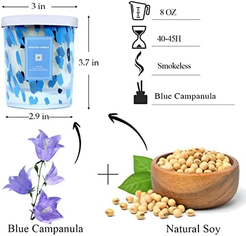 Haoson Blue Campanula Sperged Pandle מתנה בצנצנת זכוכית סויה טבעית שעווה ארומתרפיה נר הקלה על נר לנשים