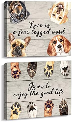 Kairne Love היא הדפסי אמנות ארבע רגליים, שלטי כלבים לעיצוב בית, ציורים של בעלי חיים, עקבות רגל של כלבי חיות