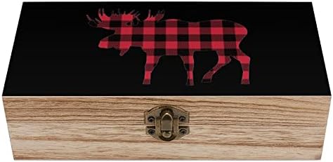 Nudquio משובץ Moose Bumberjack אדום שחור עץ מארגן מארגן מארגן עם מנעול רטרו לתמונות תכשיטים שומר על מתנות דקורטיביות