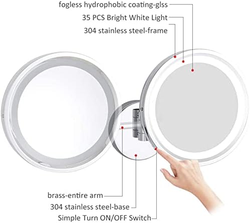 Zaahh חכם מתג חכם מראה איפור עם אורות והגדלה, מראה יהירות של קיר LED כרום, מראה גילוח הניתנת להרחבה, USB, 7x