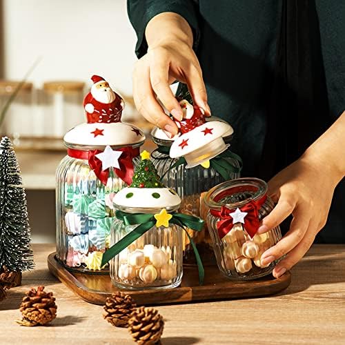 חג המולד סוכריות צנצנות עם מכסים 2 יחידות זכוכית צנצנת ממתקי חג המולד מזון אחסון מכולות חמוד