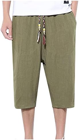 מכנסיים קצרים לגברים של YMOSRH בצבע מוצק מזדמן כותנה פשתן קל משקל קל מכנסיים קצרים נוחים מכנסיים