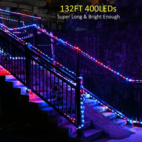 אורות חבל חיצוניים 132ft, אורות מיתר משתנים צבע אטומים למים, 400 אורות מיתרים של פיות LED עם מרחוק, אורות נצנוץ