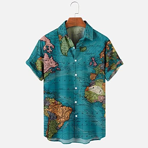 חולצות הוואי לגברים קיץ מפת עולם מזדמנת מודפס