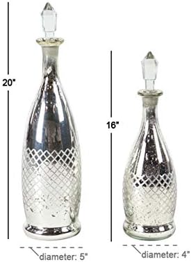 סט לא ידוע 1 של 2 בקבוקי זכוכית מסורתיים בגודל 16 ו -20 אינץ 'עם גימור כרום כסף ברור