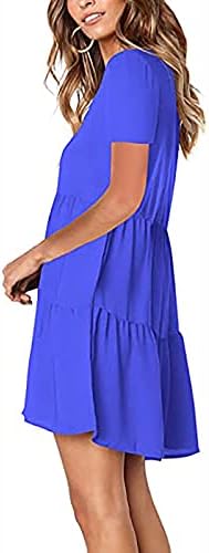 שמלות קיץ לנשים 2023 טרנדי מוצק צווארון קצר שרוול קו מיני בסיסי חולצת טי שמלות