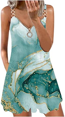 שמלת קיץ של Ruziyoog לנשים 2023 הדפס פסים אופנתי בוהו חוף השמשות רוכסן נגד צוואר נדנדה א-קו שמלות