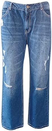 מכנסי ג'ינס רגליים ישרות לנשים קרעו מכנסי ג'ינס עם מותניים נמוכים לנשים מכנסי ג'ין מטען לנשים