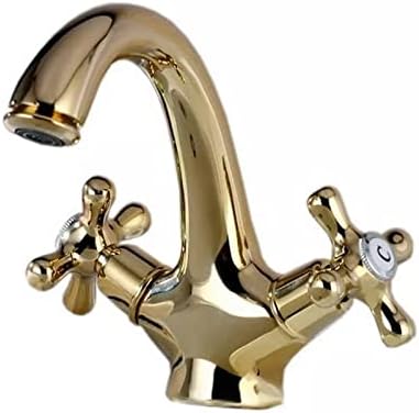 פליז בצבע זהב פליז חור יחיד כלי אמבטיה אגן ברז מערבל חם/קר ברזים ידית צולבת כפולה
