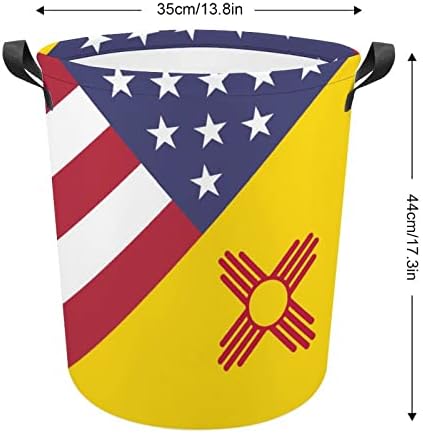 ארהב ניו מקסיקו דגל סלי כביסה עם ידיות עמיד למים עגול מתקפל בגדי סל אחסון תיק ארגונית