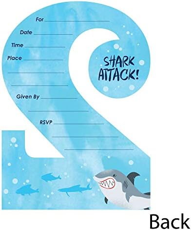 נקודה גדולה של אושר אזור כריש יום הולדת שני - הזמנות מילוי בצורתו - כריש לסתות כרטיסי הזמנה למסיבת יום